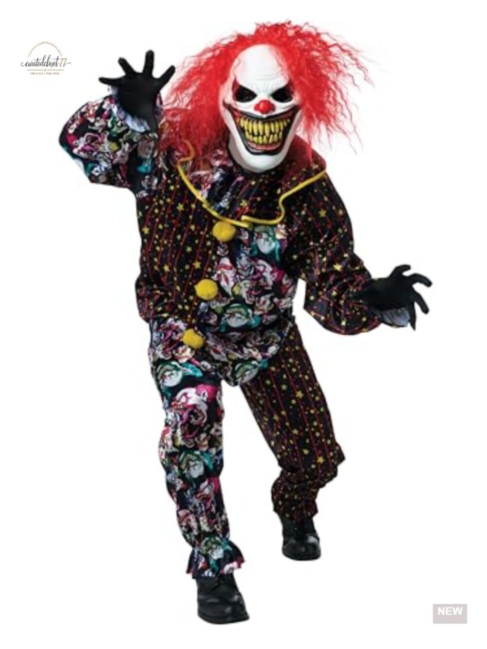 Men's Killer Smile Clown Costume Set Crushed Velour Shirt Pants Mask Halloween